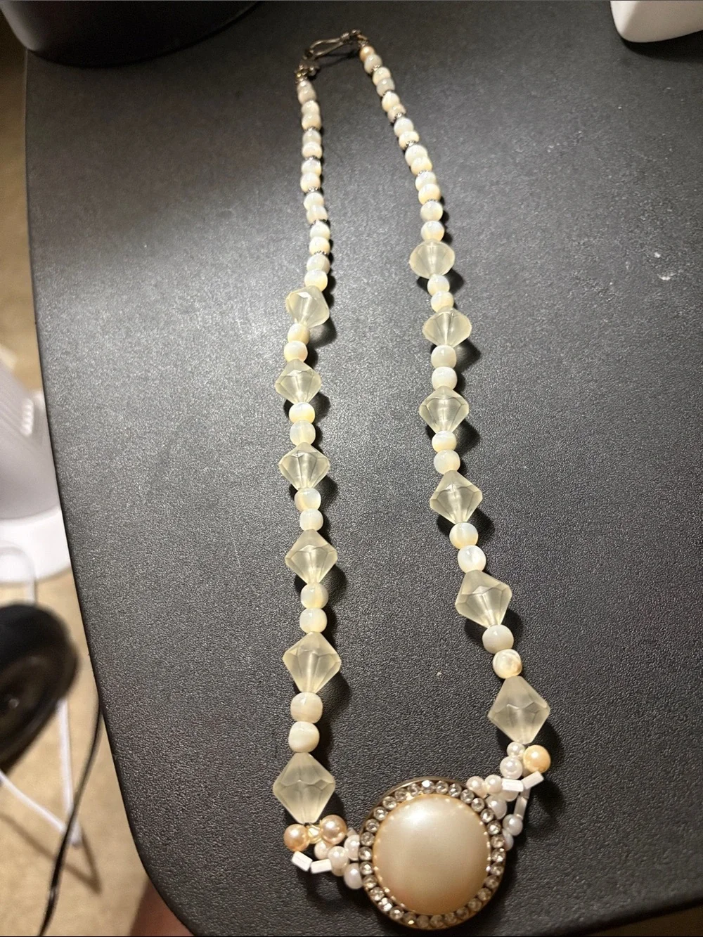 Elegant Cream Beaded Pendant Necklace - Classic Women's Jewelry